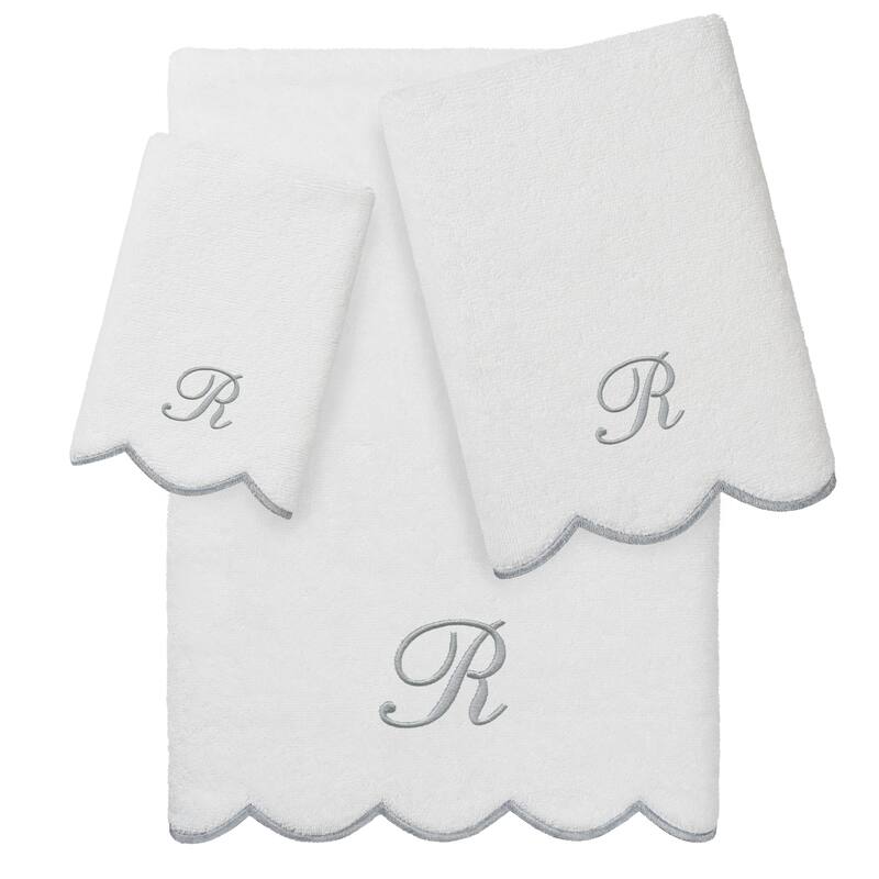 Authentic Hotel and Spa 100% Turkish Cotton Grey ADORNIA Scallop Personalized 3 Piece Towel Set - 3 Piece Set - R