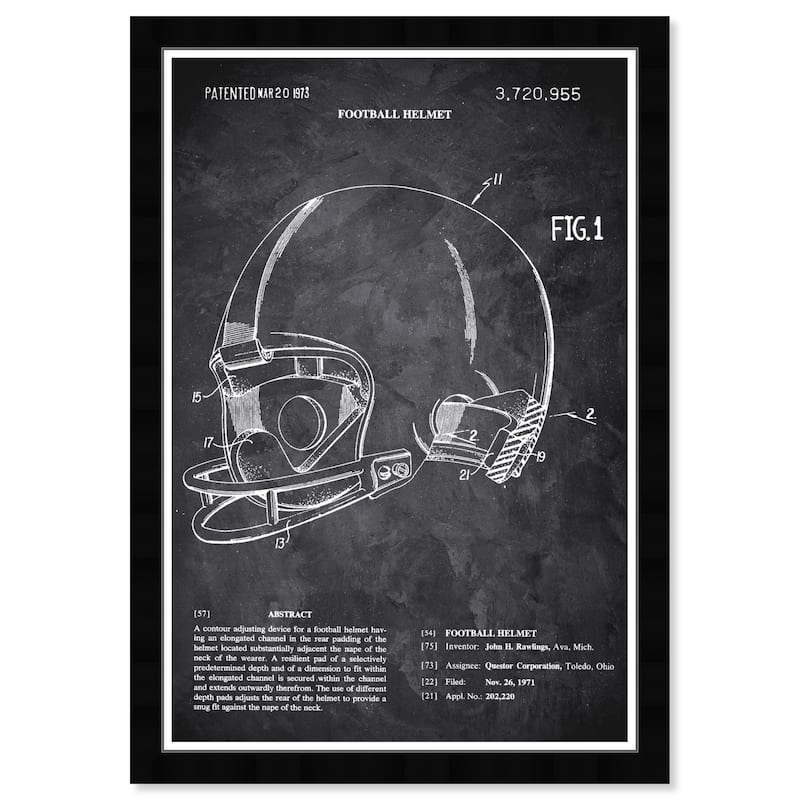 Wynwood Studio 'Football Helmet 1973 Chalkboard' Sports and Teams Black Wall Art Framed Print