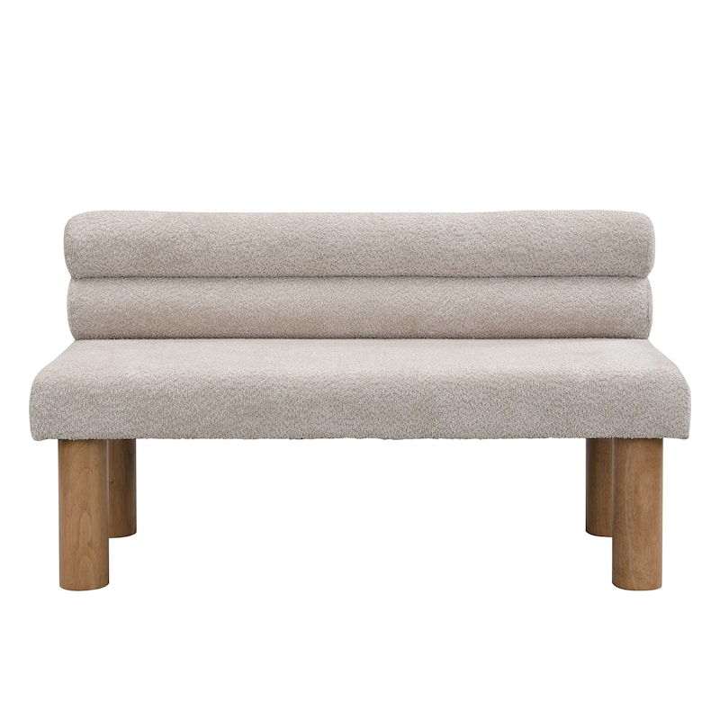 Upholstered Dining Bench, Boucle Ottoman for Dining Room, Bedroom, Living Room, Rubber Wood Leg 330 LBS Support