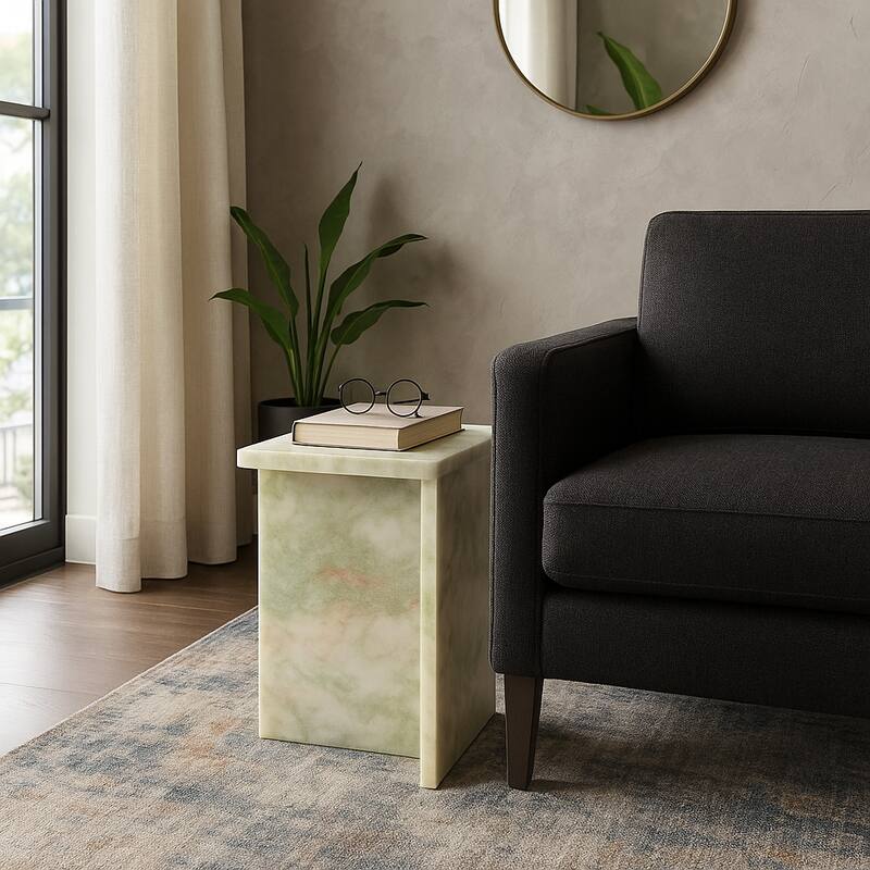 Stone Marble Accent Table Sculptural Geometric Base and Sleek Design