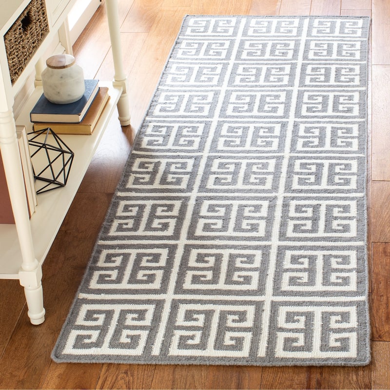 SAFAVIEH Handmade Flatweave Dhurries Oliga Modern Wool Rug - 2'6" x 9' Runner - Grey/Ivory