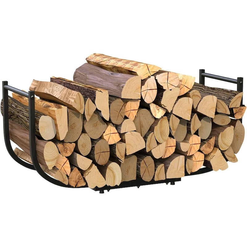 U-Shaped Firewood Rack and Outdoor for Fireplace Wood Storage - Black