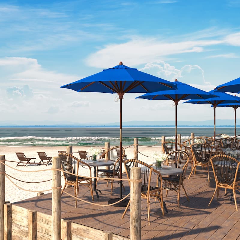 California Umbrella 7.5' Round Marenti Wood Frame Patio Umbrella with Pacifica Fabric, Base Not Included - Pacific