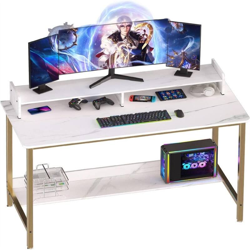 Computer Desk with Shelves - White