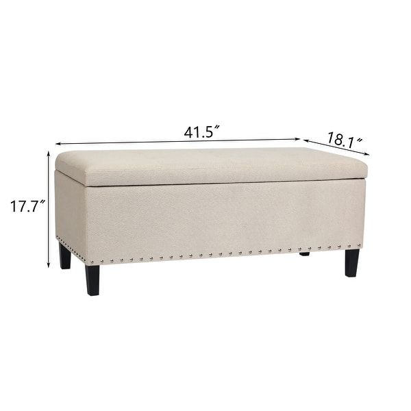 dimension image slide 4 of 5, Adeco Storage Ottoman 41" Tufted Bench for Living Room Bedroom