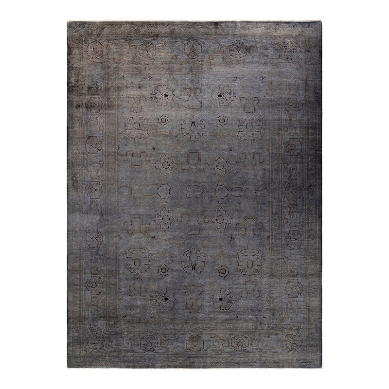 Overton Hand Knotted Wool Vintage Inspired Modern Contemporary Overdyed Gray Area Rug - 9' 1" x 12' 1"