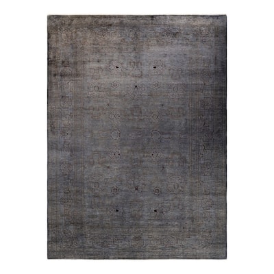 Overton Hand Knotted Wool Vintage Inspired Modern Contemporary Overdyed Gray Area Rug - 9' 1" x 12' 1"