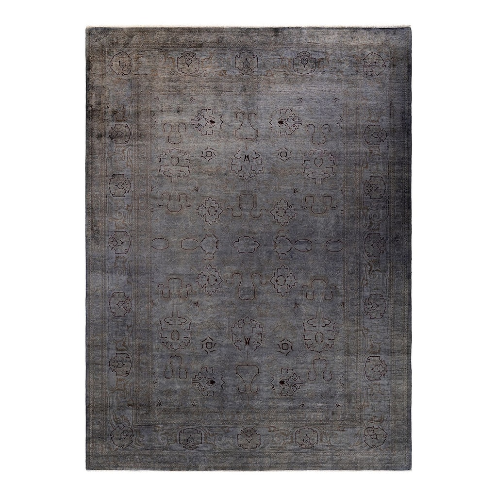 Overton Hand Knotted Wool Vintage Inspired Modern Contemporary Overdyed Gray Area Rug - 9' 1" x 12' 1"