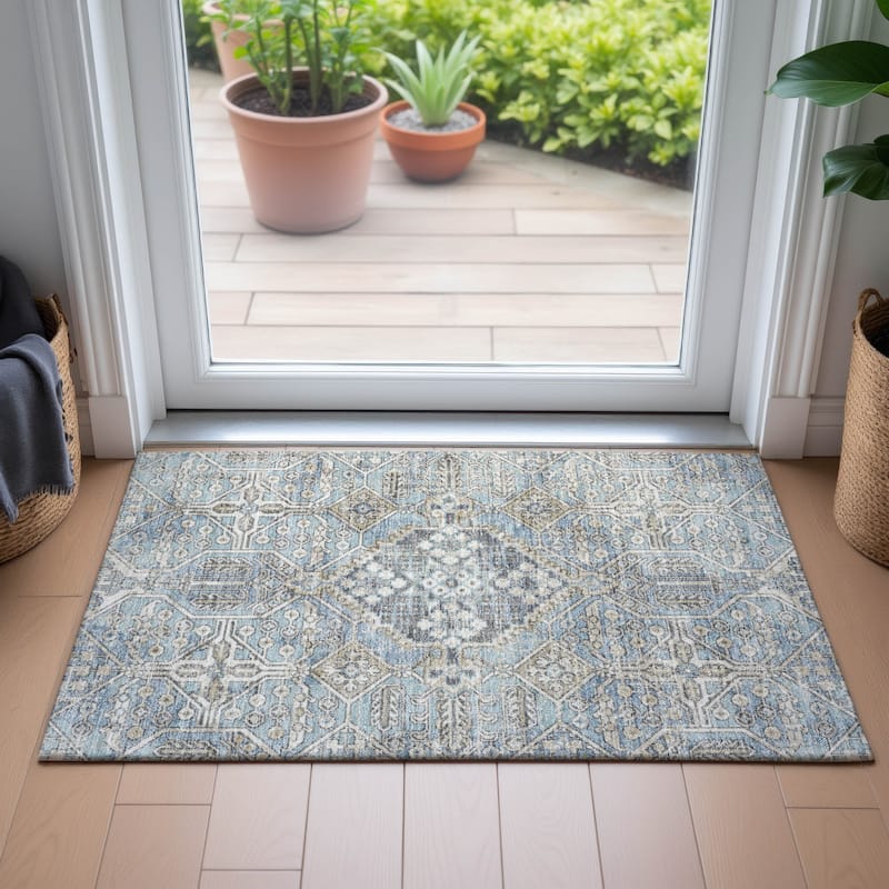 Machine Washable Indoor/Outdoor Traditional Eclectic Chantille Rug