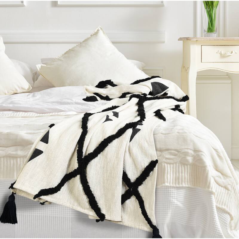 Sevita Modern Boho Tufted Diamond Cotton Standard Size Throw Blanket