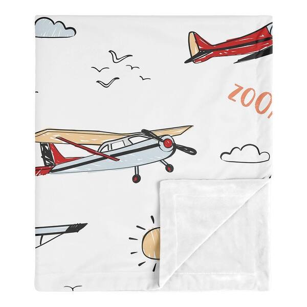 slide 2 of 5, Vintage Airplane Boy Baby Receiving Security Swaddle Blanket - Grey Yellow Orange Red White Blue Airplanes Plane Transportation