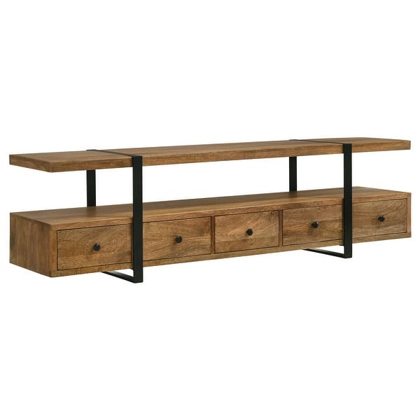 Medium Brown Mango Wood Finish TV Stand Media Console With 4 Doors Medium Brown Mango Wood Finish TV Stand Media Console With 4 Doors