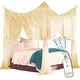 preview thumbnail 1 of 11, Just Relax Four Corner Post Bed Canopy Set With LED Lights and Remote, White, Full-Queen-King Full-Queen-King-Beige