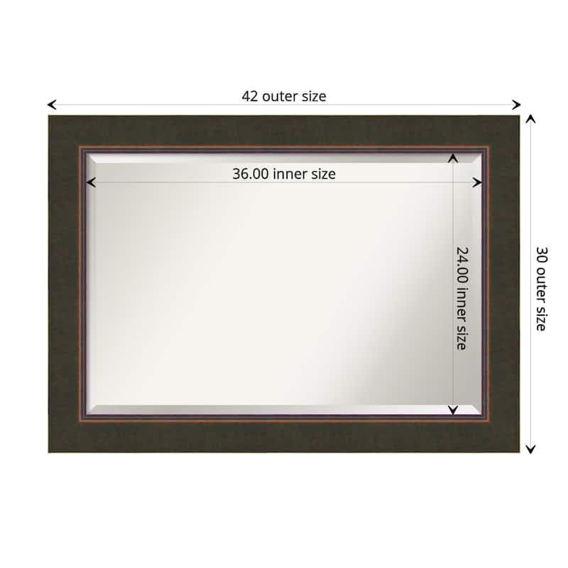 Beveled Wood Wall Mirror - Milano Bronze Frame - Outer Size: 42 x 30 in