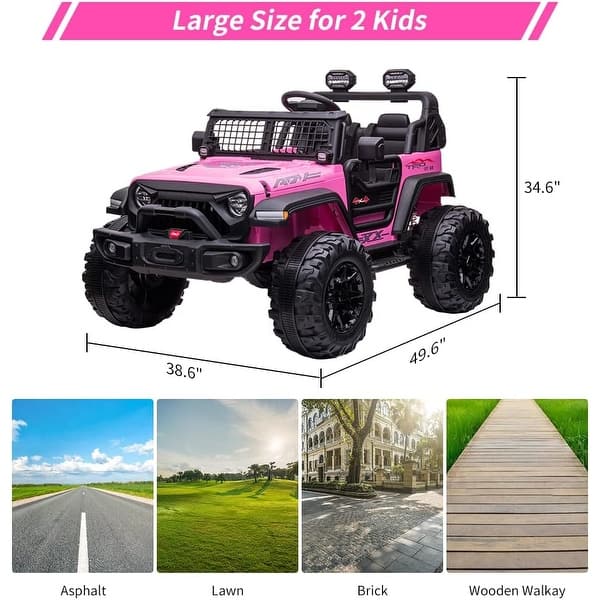 dimension image slide 0 of 3, 24V Kids Ride On Car with Remote Control,Ride On Truck with 2 Seats 20" Extra Large Seat Wide
