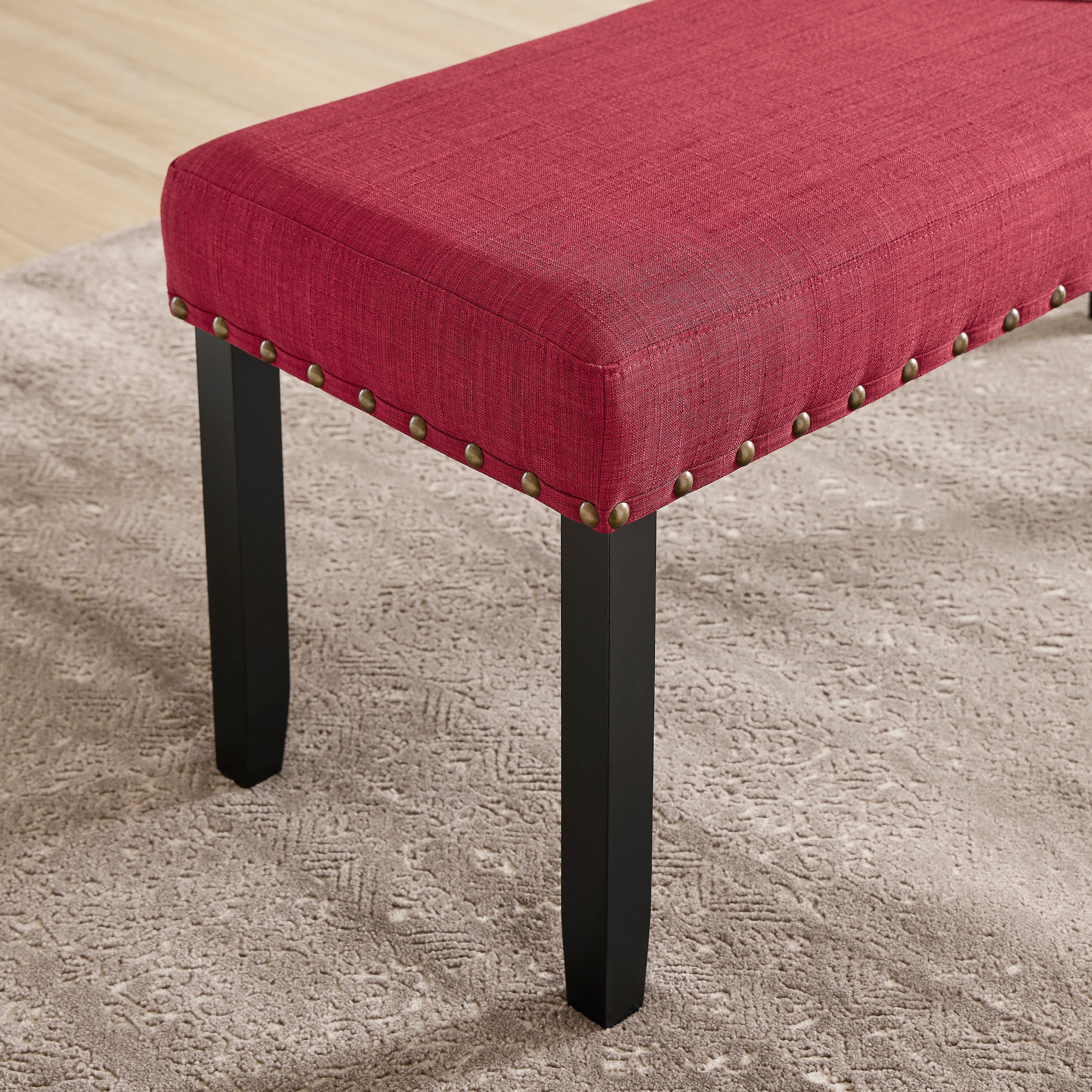 Roundhill Furniture Biony Fabric Dining Bench with Nailhead - Picture 23 of 30