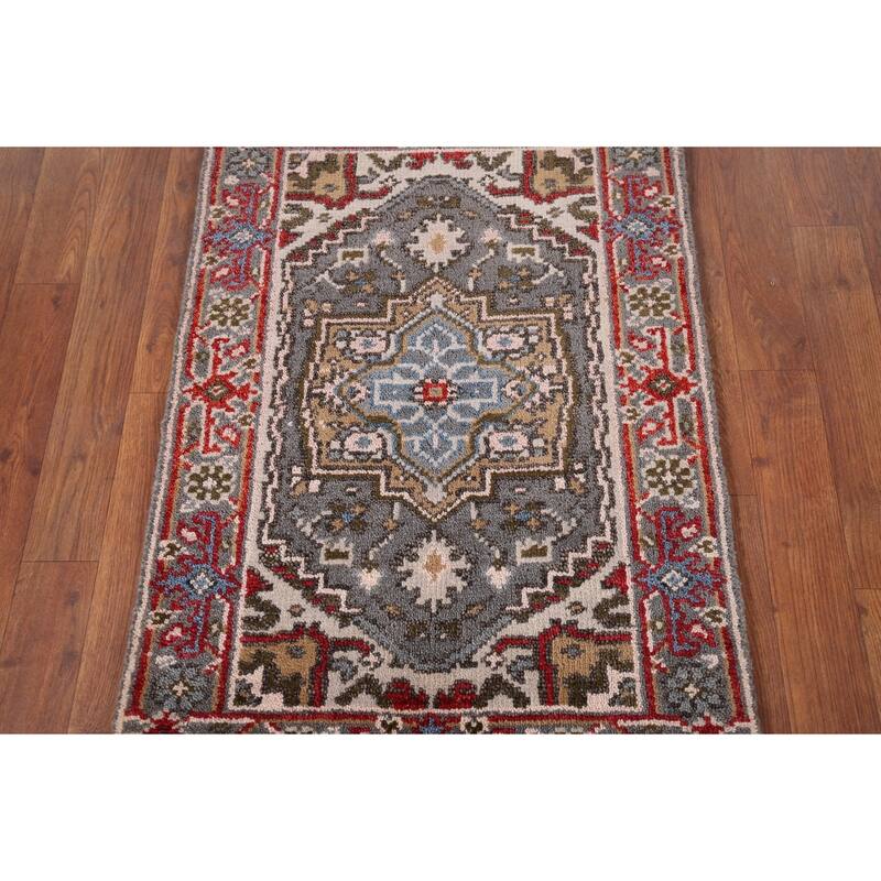 Gray Heriz Serapi Indian Accent Rug Hand-Knotted Oriental Wool Carpet - 2'1" x 3'1"