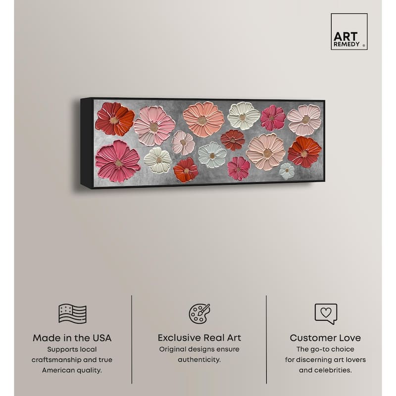 Floral Impasto Silver Panoramic Canvas by Art Remedy