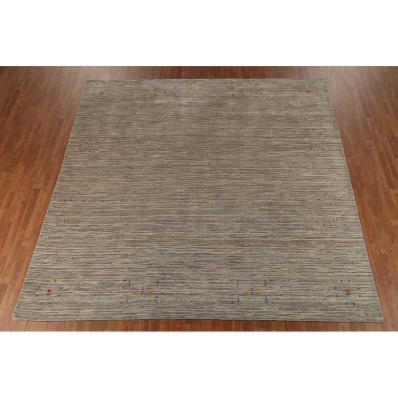 Striped Gabbeh Square Area Rug Hand-Knotted Wool Carpet - 9'10"x 9'8"