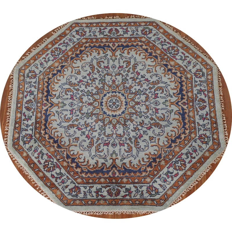 Heriz Serapi Indian Octagon Area Rug Handmade Wool Carpet - 5'11"x 6'1"