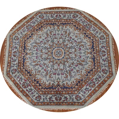 Heriz Serapi Indian Octagon Area Rug Handmade Wool Carpet - 5'11"x 6'1"