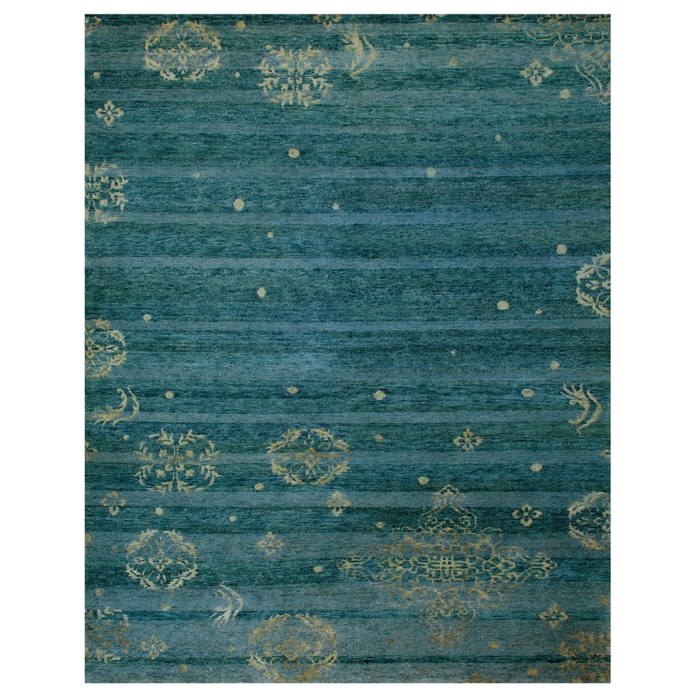 Geometric Floral Stripes Brown/Gold/Teal Transitional Area Rug