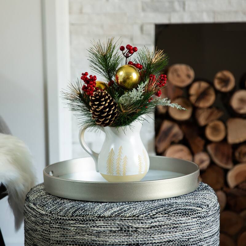 14" XMAS Mix in Ceramic Watering Pot