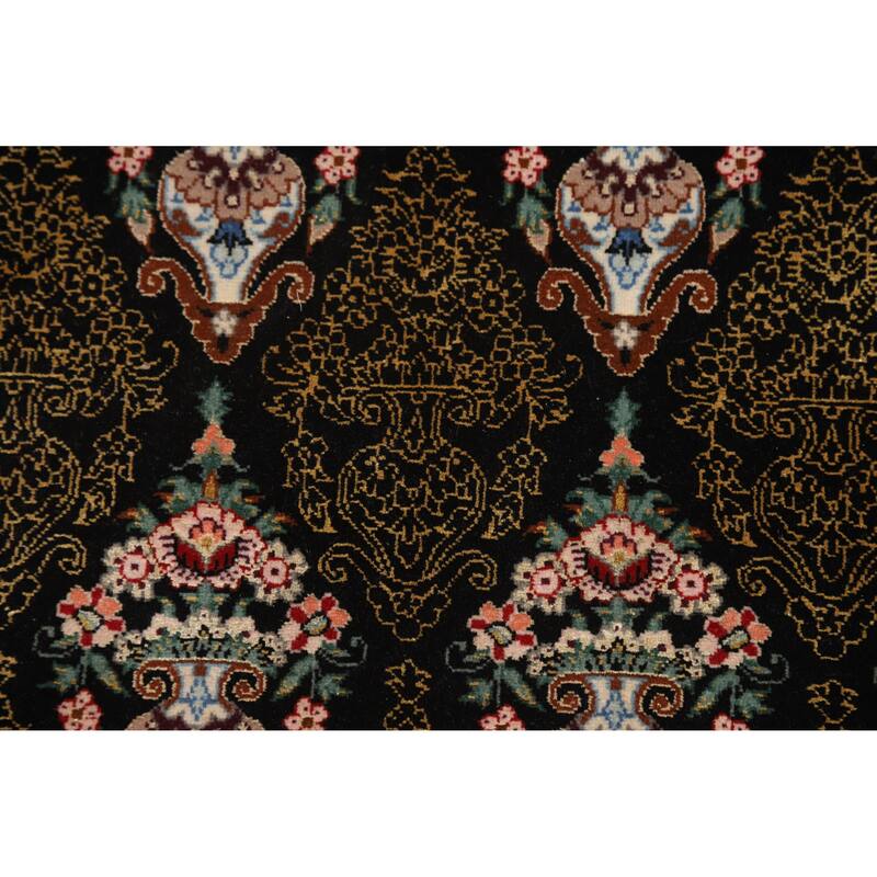 Hand Knotted Oriental 100% Wool Carpet Traditional Floral Black Isfahan Area Rug - 4' 4'' X 2' 9''