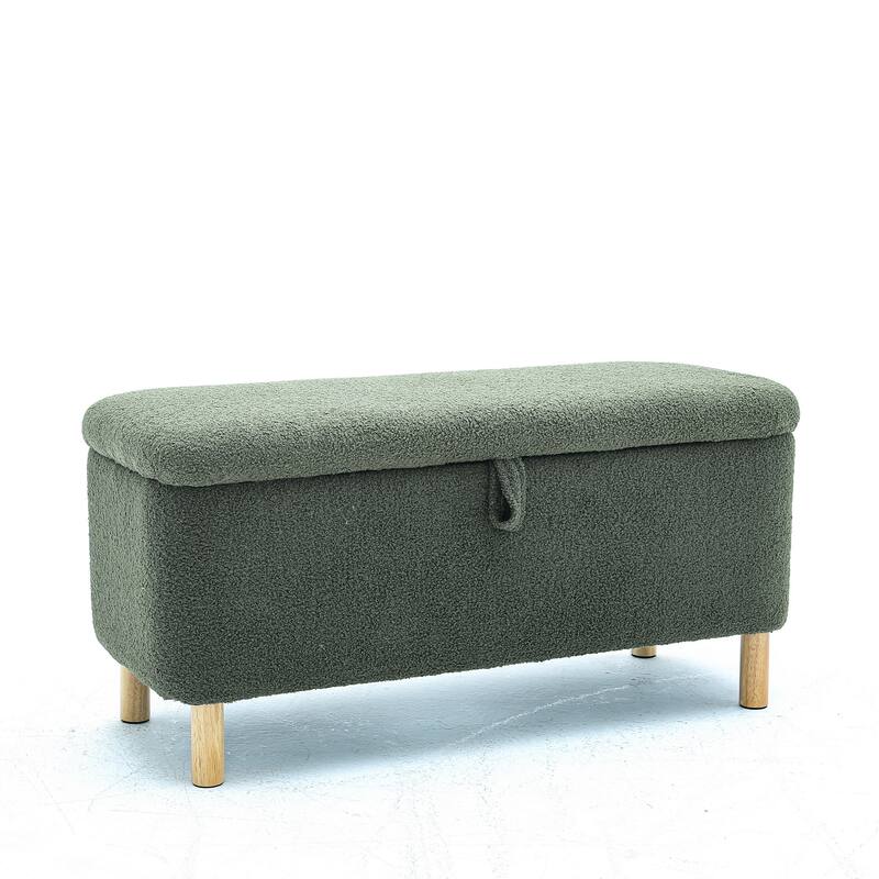 Boucle Storage Ottoman, Faux Fur Ottoman Bench with Storage Sherpa