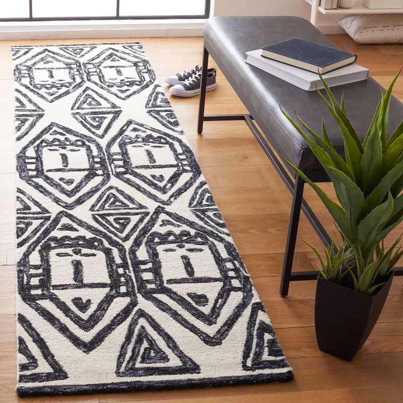 SAFAVIEH Handmade Metro Baukje Modern Wool Rug - 2'3" x 9' Runner - Black/Ivory