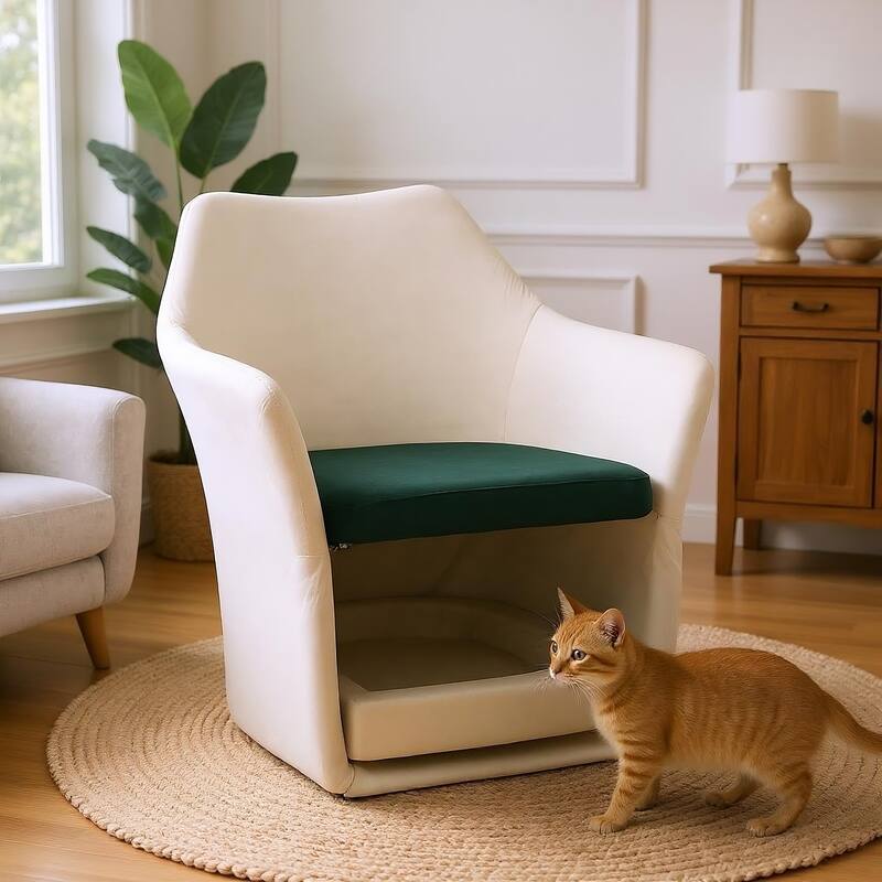 Furniture Style 2 in 1 Pet Friendly Mid Century Modern Accent Chair Soft Fabric Upholstered Leisure Armchair