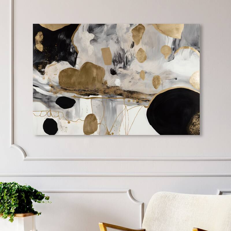 Wynwood Studio Abstract Planets at Work Gold and Metallic Gold Glam Wall Art Canvas Print - 30 x 45