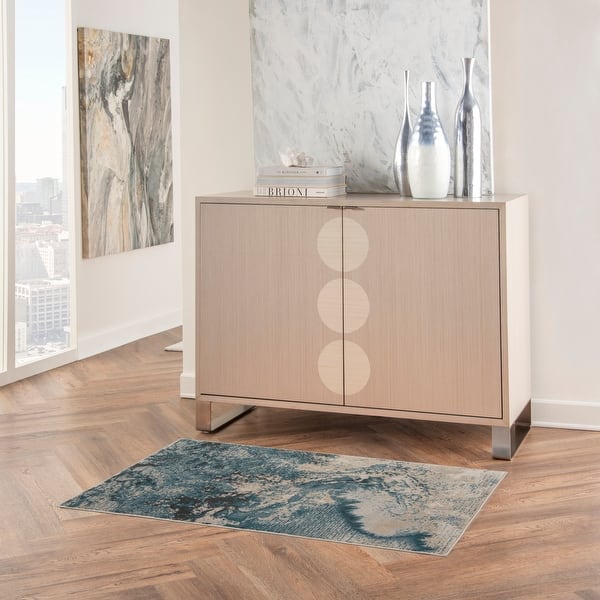 slide 2 of 25, Nourison Maxell Modern Glam Abstract Area Rug 2' 2" x 3' 9" - Ivory/Teal - Runner/Rectangle