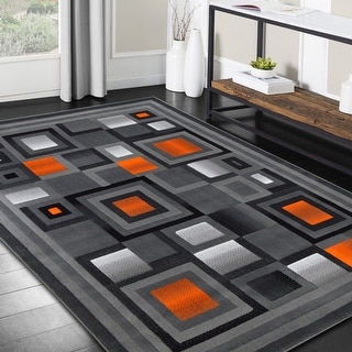 HR Electric Orange and Gray Abstract Geometric Modern Squares Pattern ...