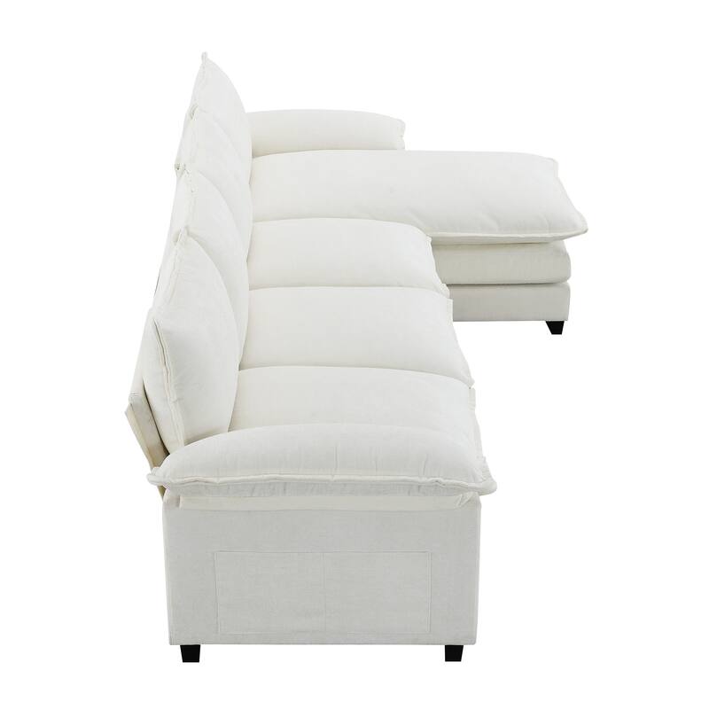 Chenille Upholstered Sectional Sofa with Chaise and Storage Pockets, 5 Seat Lounge Cloud Couch L-shaped Recliner Couches