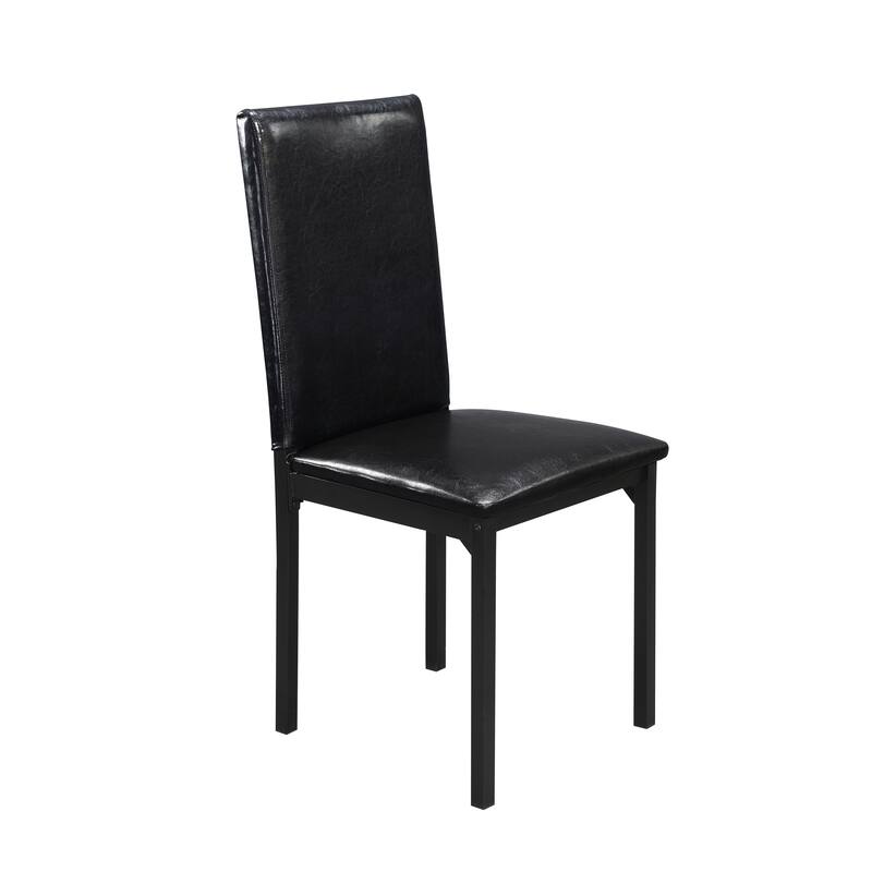 2pc Writing Desk and Chair Set Black Finish Metal Frame Faux Leather Upholstery Small Space Furniture Home Office