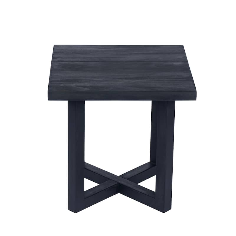 Black Metal Ella Side Table 18 Inch Square Outdoor Patio Accent Table - Acacia Wood