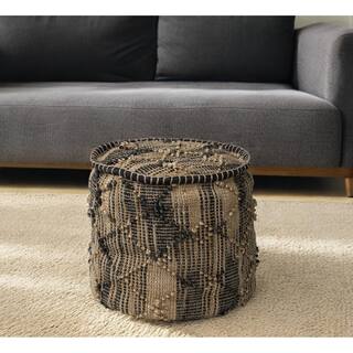 HomeRoots 20" Jute Cylinder Geometric Pouf Ottoman