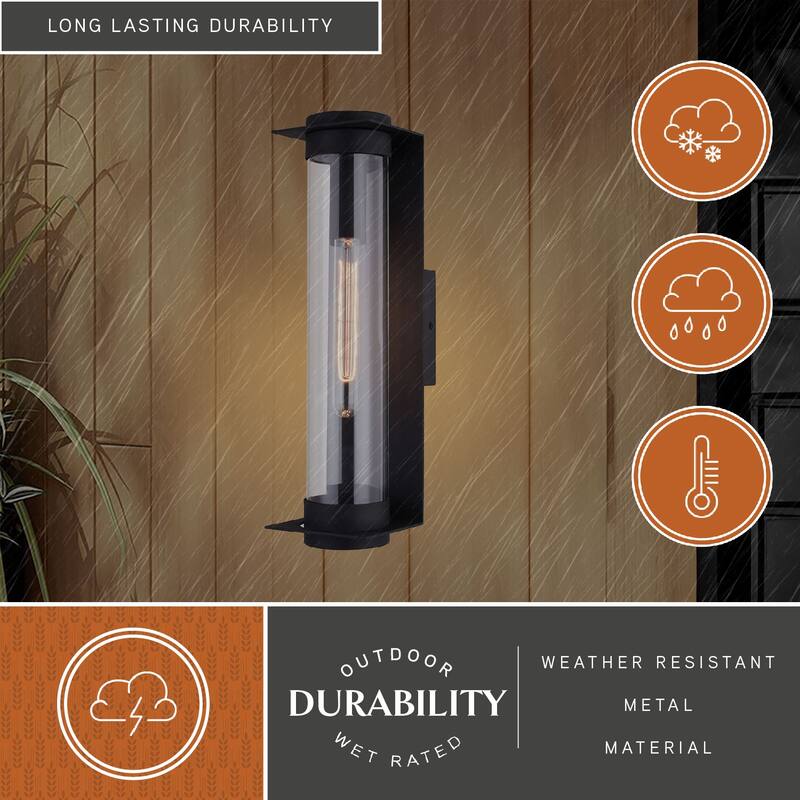 Brighton Park Black Contemporary Indoor Outdoor Wall Lantern Light Fixture with Cylinder Clear Glass