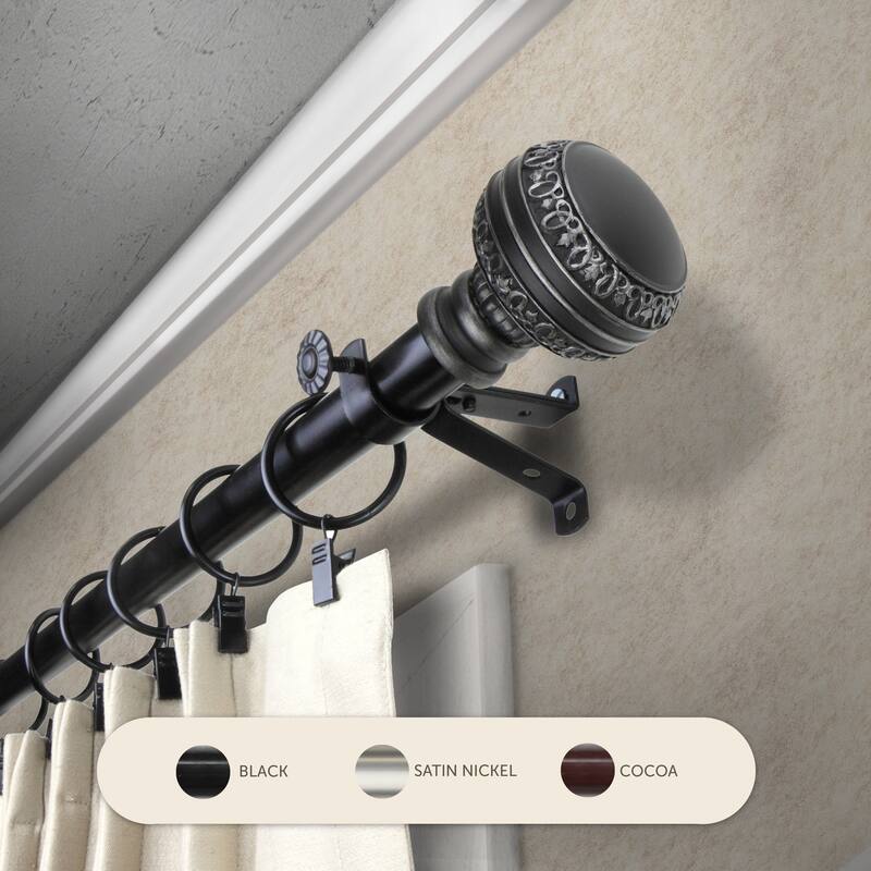 InStyleDesign Helena Adjustable Curtain Rod - 28 to 48 inches - Black