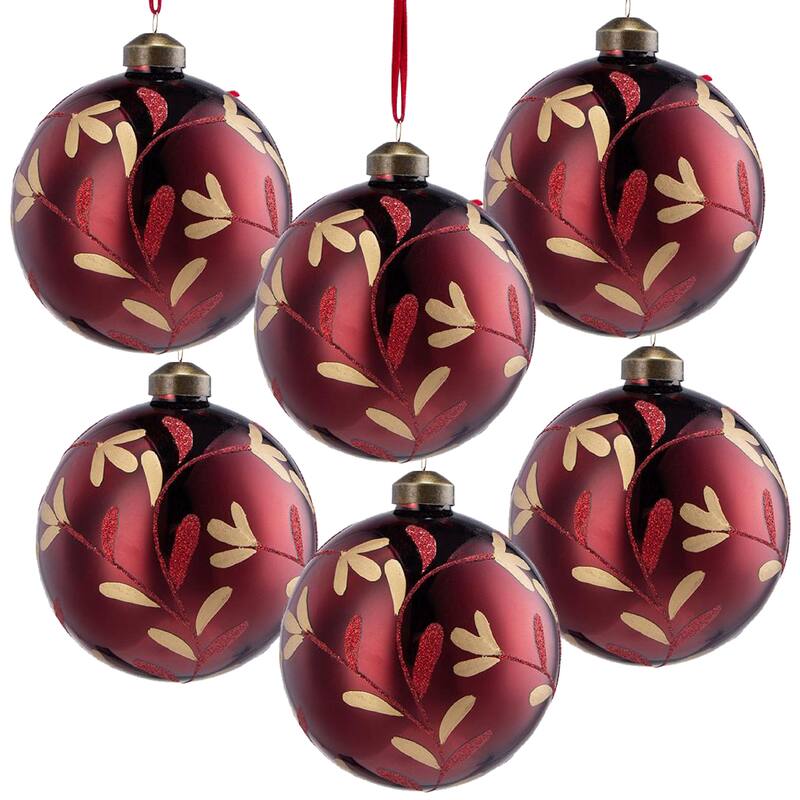 D3.9" Christmas Ball Ornaments, Glass Decorative Hanging Ball Christmas Tree Ornaments for Holiday Decorations, Set of 6 - Red