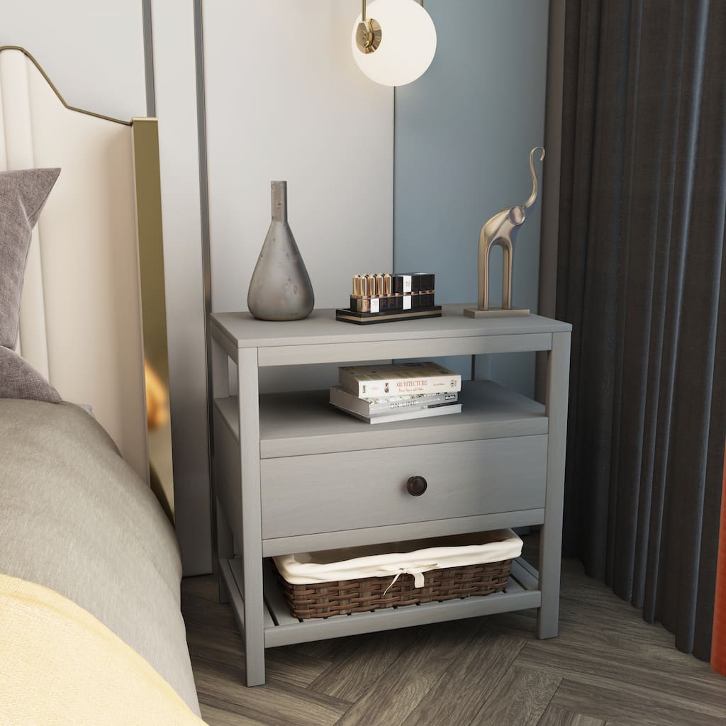 Wooden Nightstand with Drawers Storage