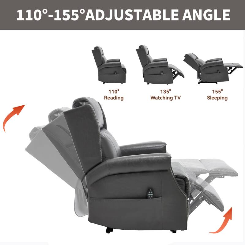 Faux Leather Recliner with 155 Degree Recline and 8 Vibration Nodes