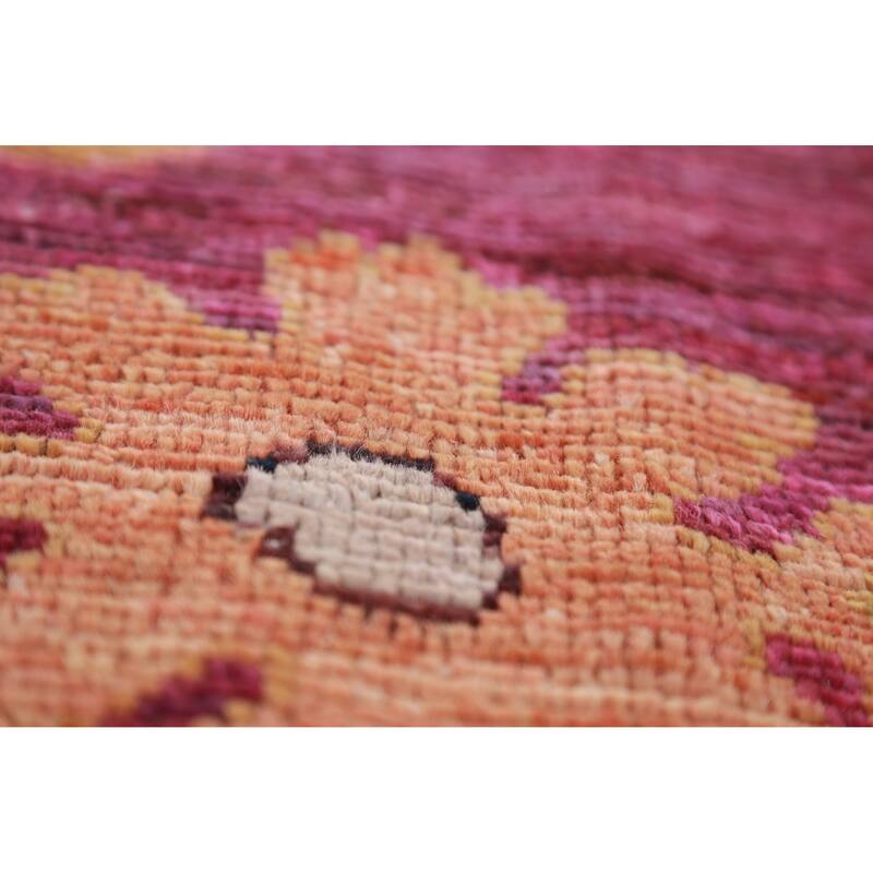 Hand Knotted Oriental 100% Wool Carpet Transitional All-Over Pink Oushak Area Rug - 9' 9'' X 8' 0''