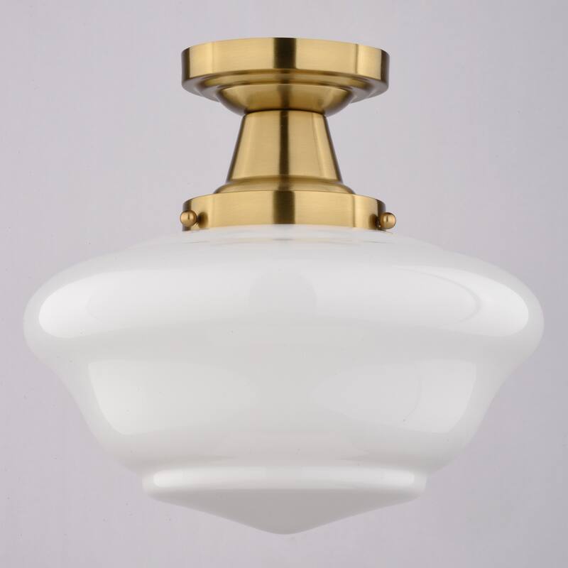 VAXCEL Eastgate 1-Light Schoolhouse Semi Flush Mount Ceiling Lighting Fixture, White Frosted Opal Glass Shade