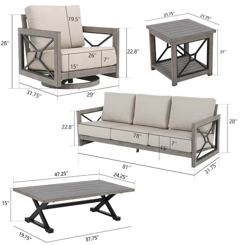 Outdoor Conversation Sofa Chair Furniture with Sunbrella Fabric Cushion