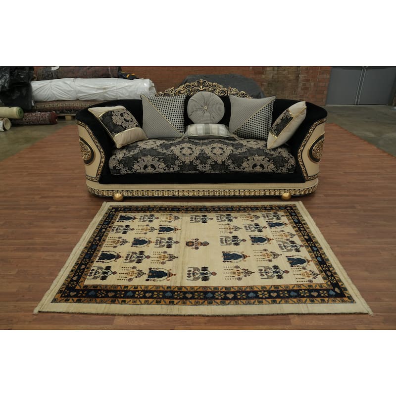 Hand Knotted Oriental 100% Wool Carpet Tribal All-Over Beige & Ivories Gabbeh Area Rug - 6' 3'' X 4' 7''