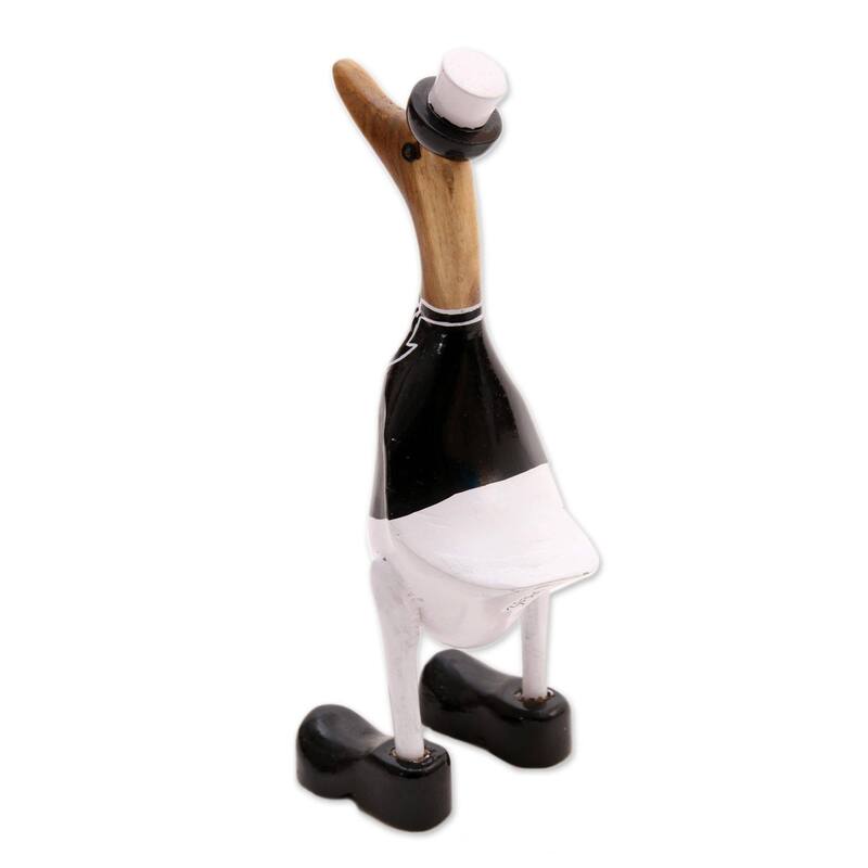 Novica Handmade Captain Duck In Black Wood And Bamboo Root Sculpture - 13.5" H x 5.5" W x 5.5" D