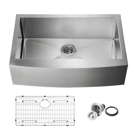 Handcrafted Farmhouse Apron Single Bowl Real 16 gauge Stainless Steel Kitchen Sink with Strainer and Grid