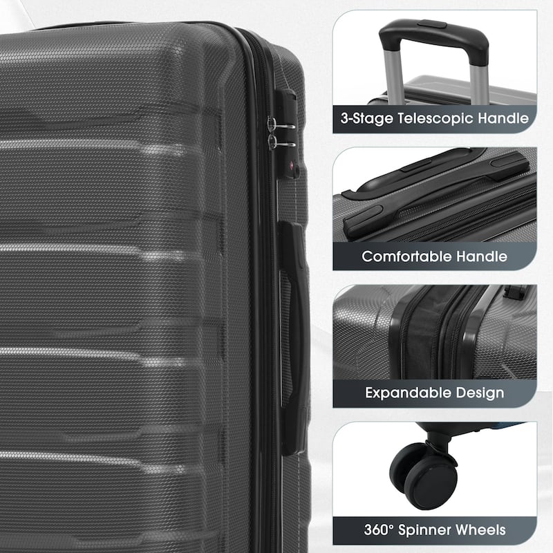 28 Inch Hardshell ABS Checked Luggage, Durable Expandable Travel Suitcase with Spinner Wheels, TSA Lock